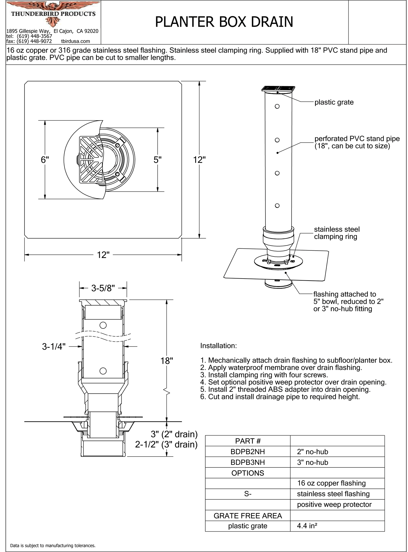 plastic planter drainage Planter Box Drain Fitting Size: 2" No Hub