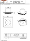 Technical drawing of a Thunderbird Products' low profile under eave exhaust vent with dimensions and material details.