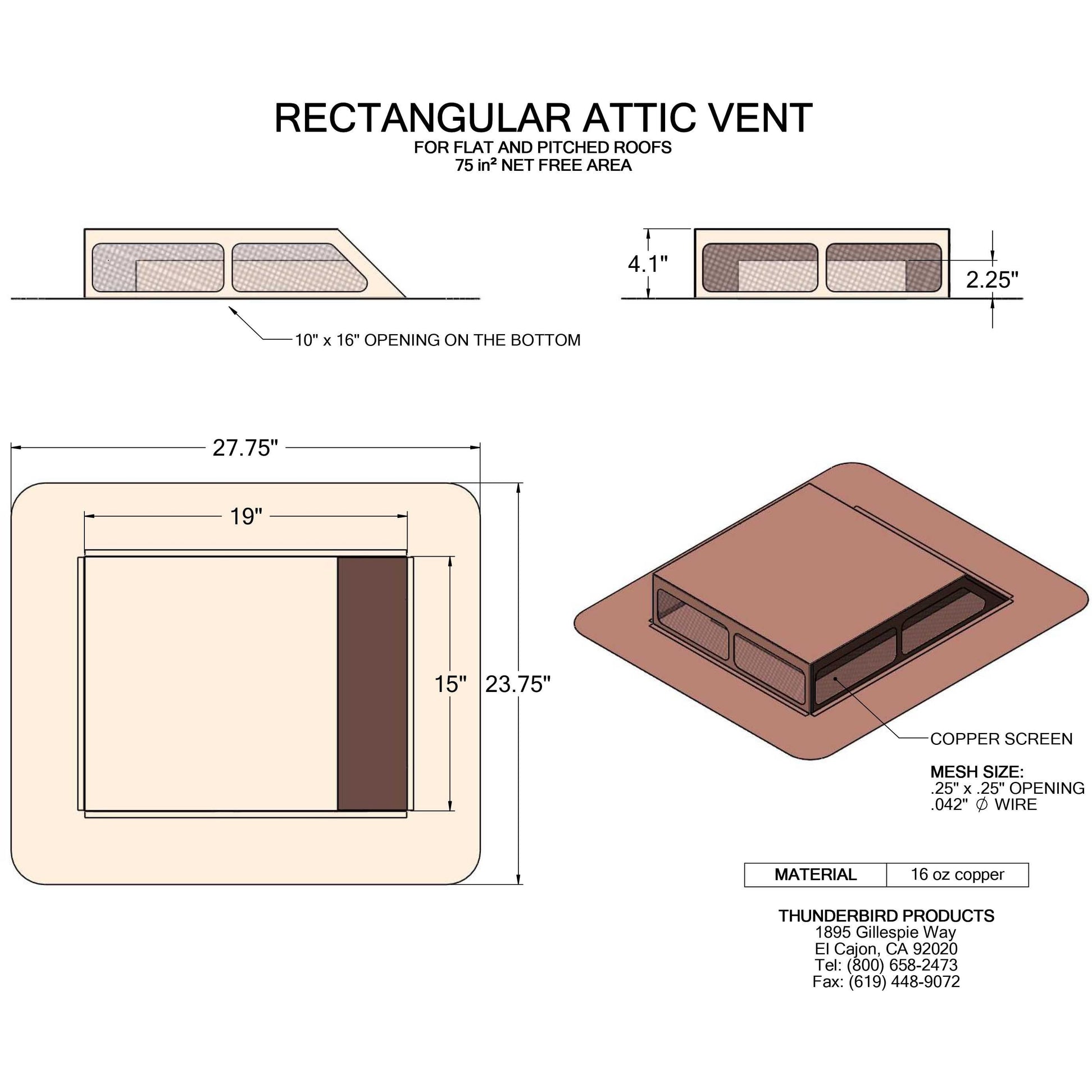 Roof Attic Vent - Rectangular Copper | Copperlab