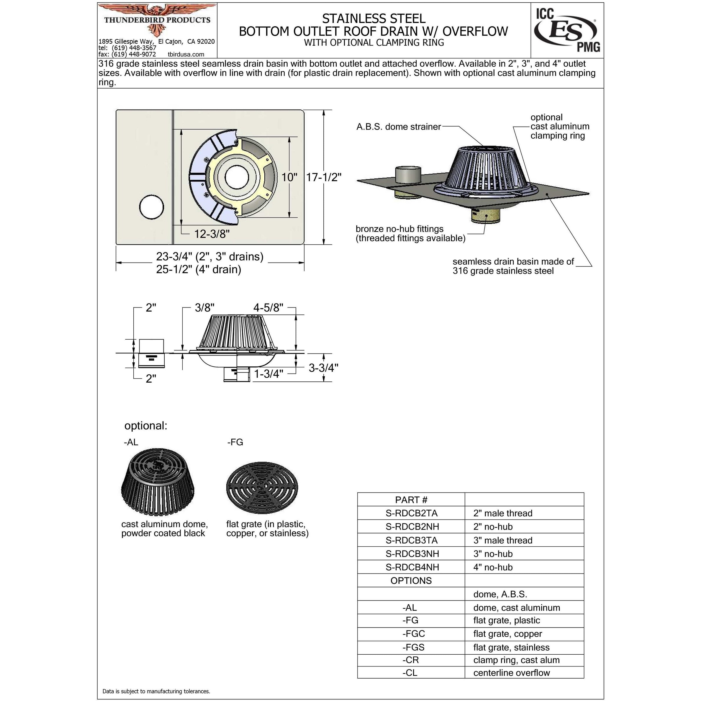 Stainless Steel Roof Drain with Overflow - Bottom Outlet | Copperlab