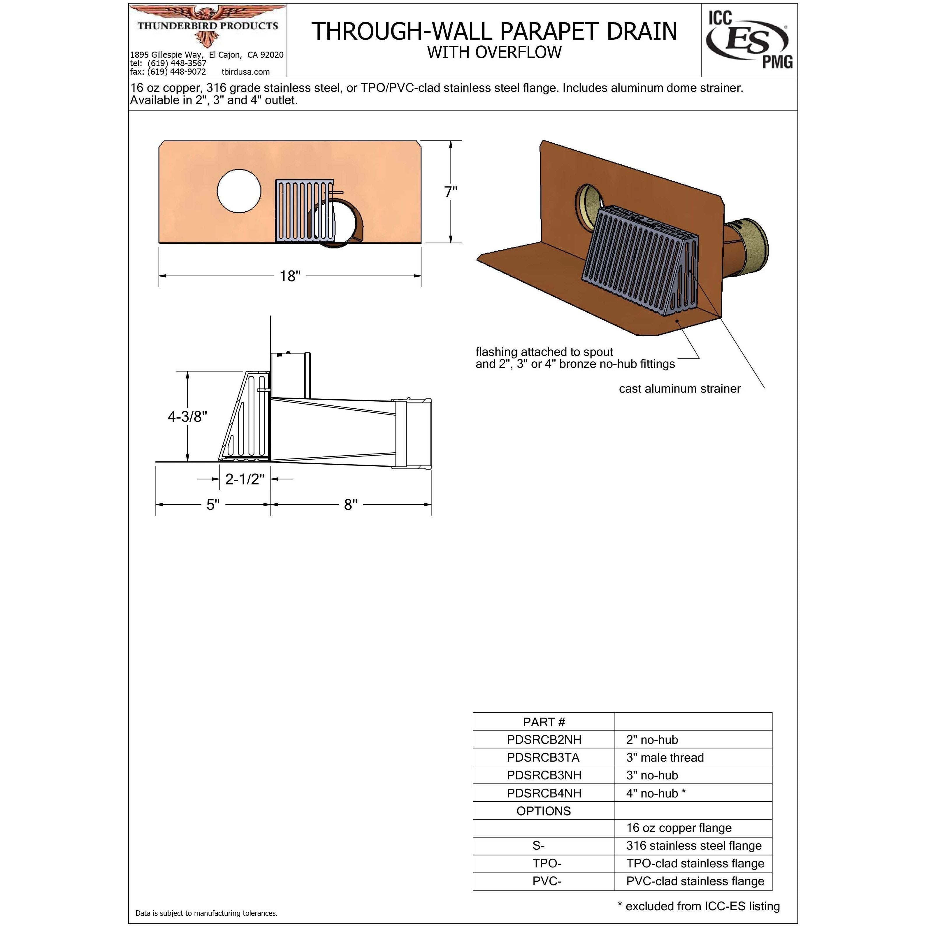 Overflow Rood Parapet Roof Drain w/ Overflow, Stainless Steel | Copperlab
